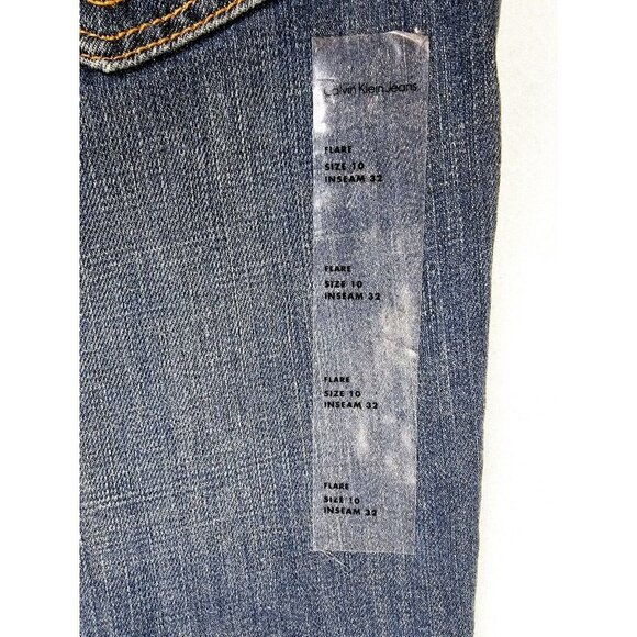 Calvin Klein Size 10 Women's 32 Inch Inseam Flare Blue Denim Logo Tag Jeans NWT - Picture 8 of 16